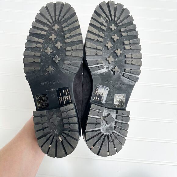 Jimmy Choo Deanna Shearling Lined Black Suede Crystal Loafers Slip On 37 - Picture 7 of 9